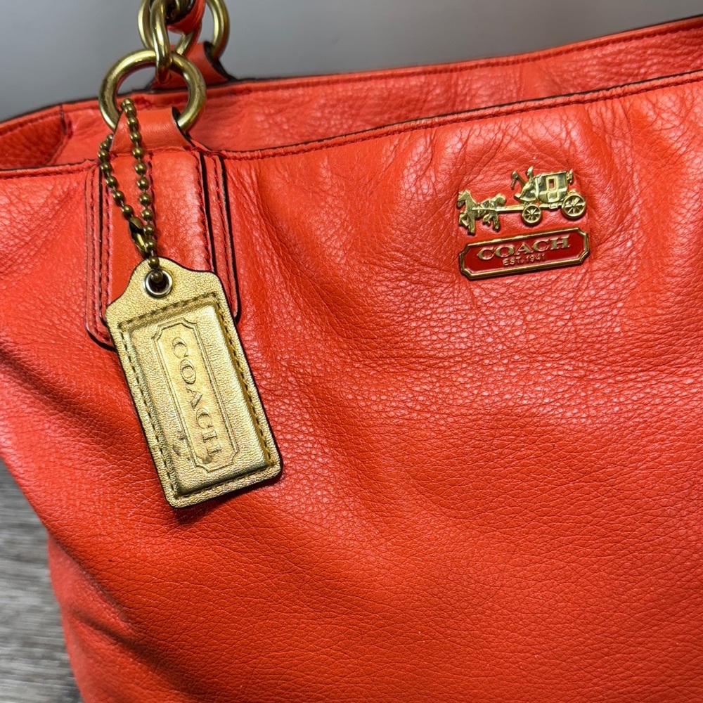 Coach Orange Leather Tote Bag - Picture 3 of 15